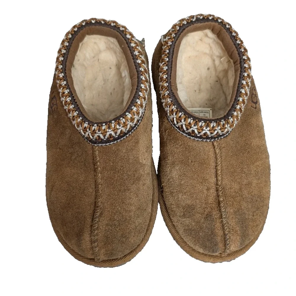 Ugg Tazz Slip On Little Girls 9 Toddler Brown Sherpa Lined Cozy Platform Suede